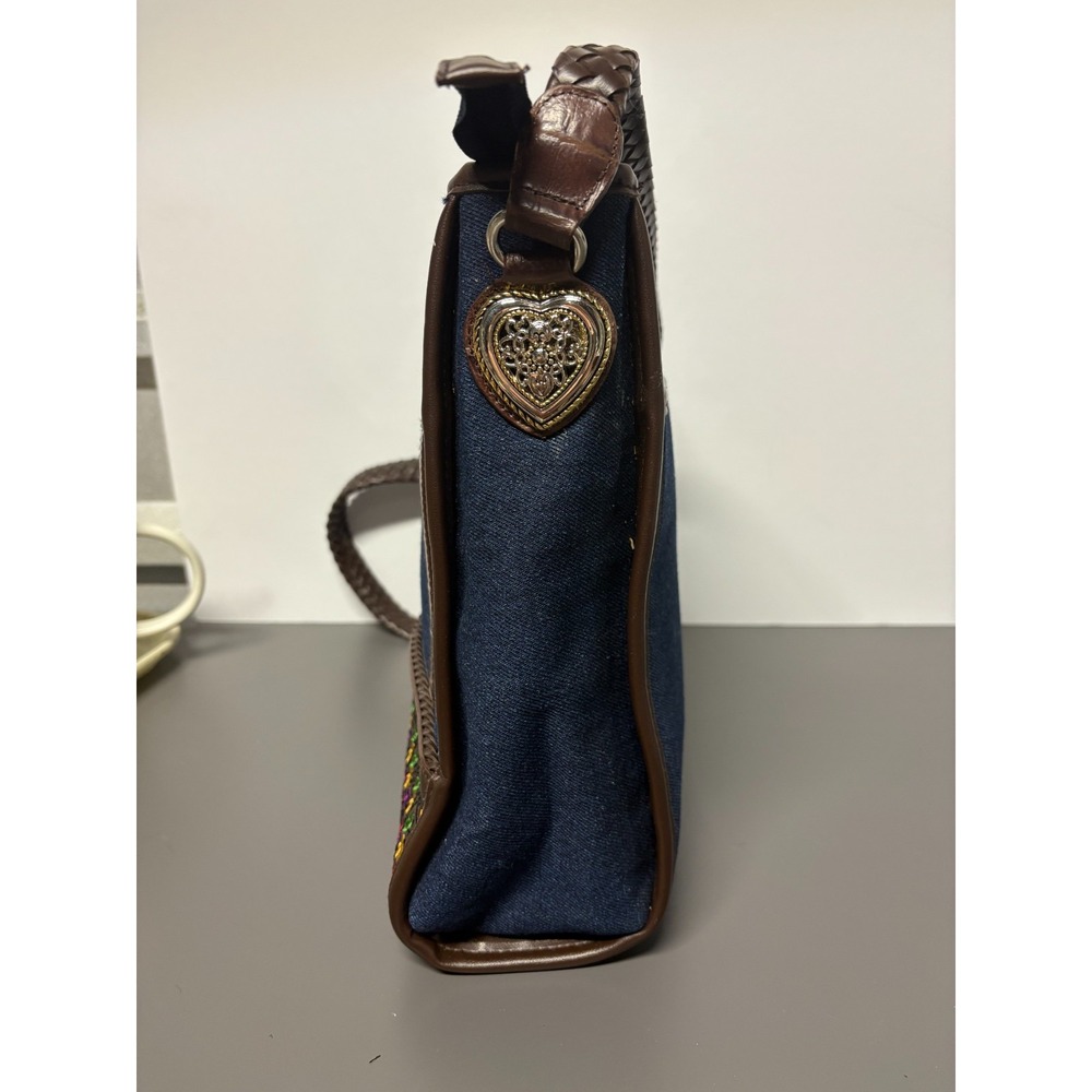 Marlo Blue Denim Leather Crossbody Bag Colorful Embroidered Heart Charm Brighton - Picture 6 of 16